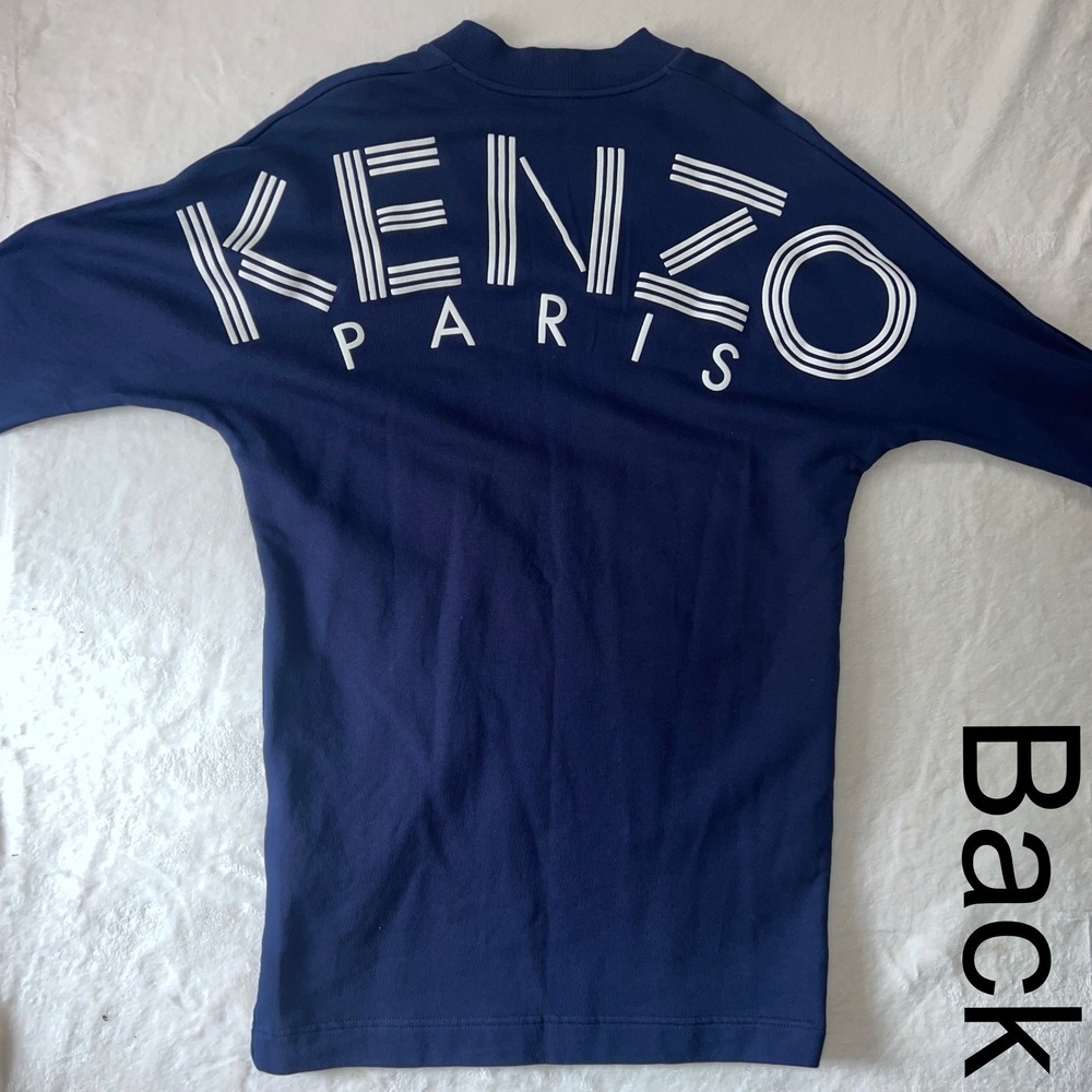 Kenzo Paris Blue V-Neck Dolman Sleeve‎ Logo Sweatshirt Dress Small Streetwear